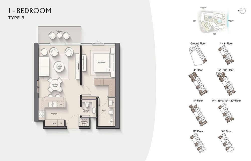 Costa Mare Ras Al Khaimah 1 Bedroom Apartment Floor Plan